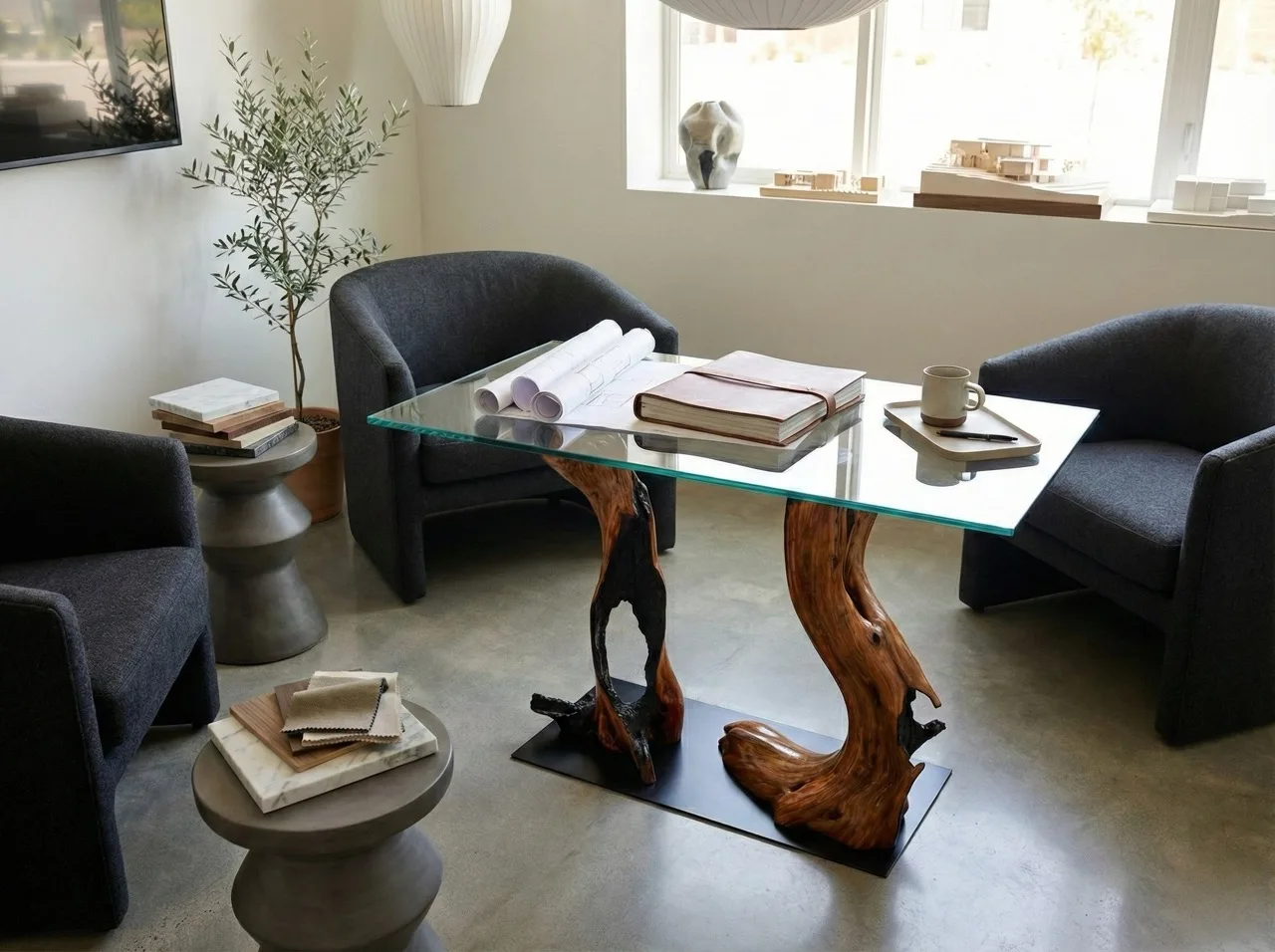 Twin Sentinels in a styled interior